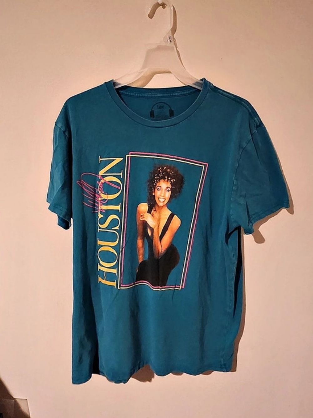Whitney Houston Lee Graphic T-Shirt Mens Large L Teal Green Cotton Music Tee